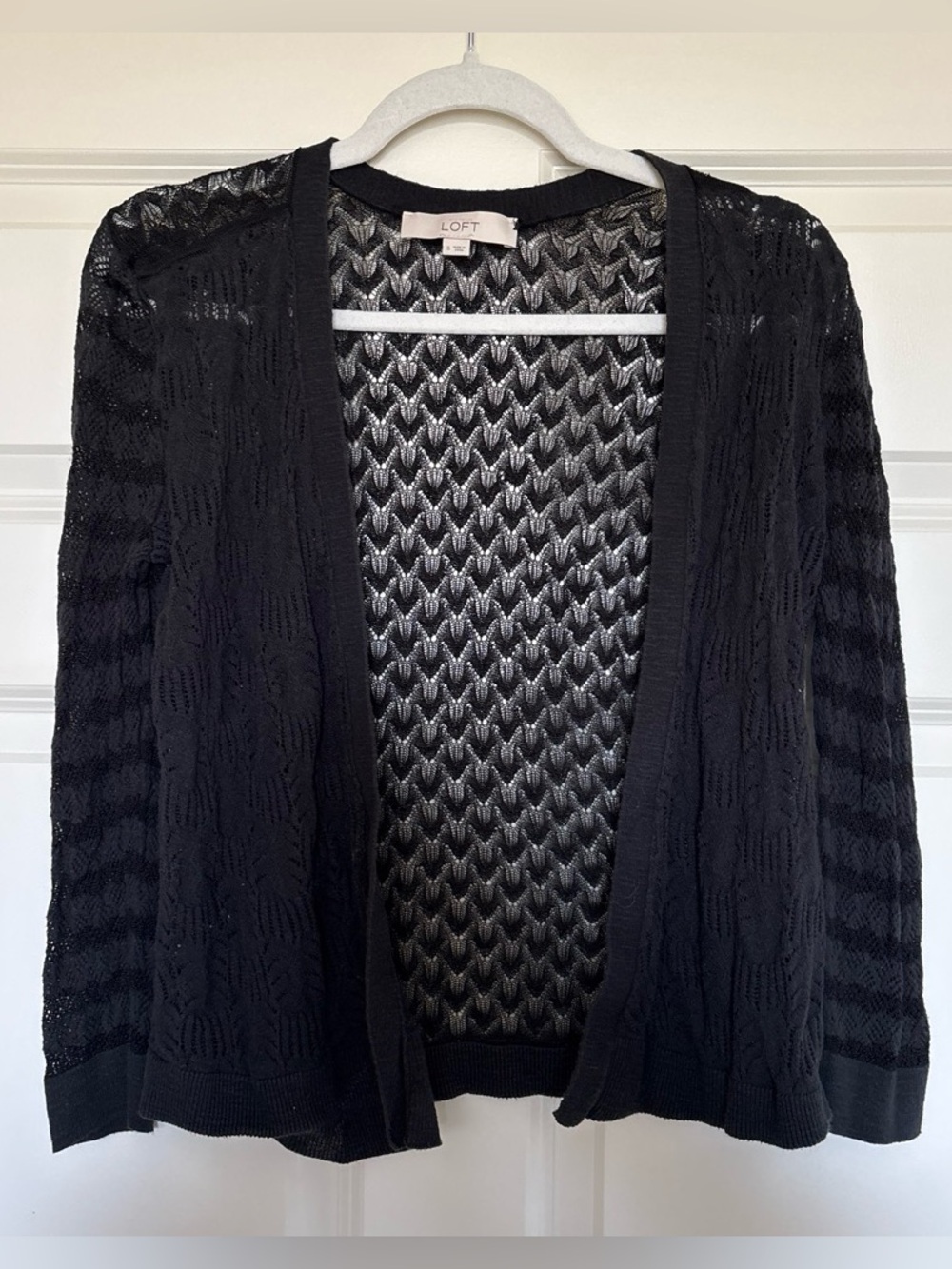 LOFT Black Open-Front Lightweight Knit Cardigan